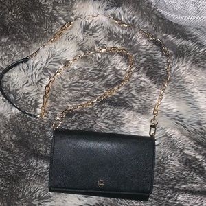 Gorgeous Black Leather Tory Burch Bag with Gold
